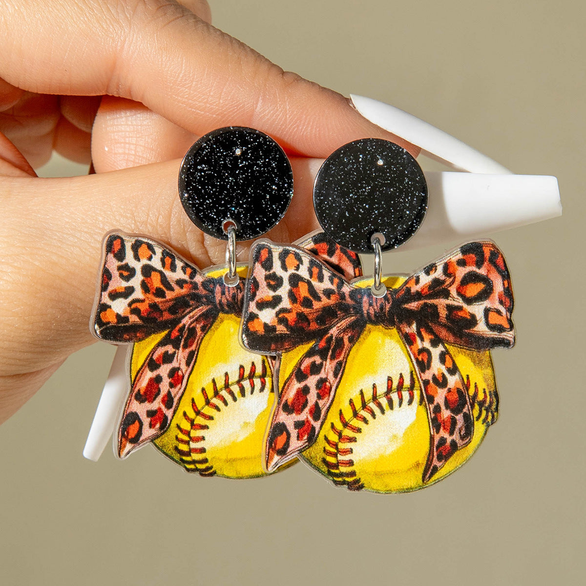 Wholesale Sporty soccer leopard print bow earrings