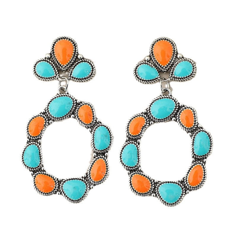 Wholesale Bohemian Style Inlaid Turquoise Geometric Alloy Retro Earrings