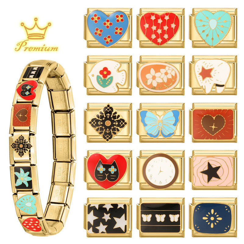 Wholesale Gold Electroplated Metal DIY Patchwork Bracelet Set Italian Style Heart Butterfly Star Boutique Resale Jewelry Accessory