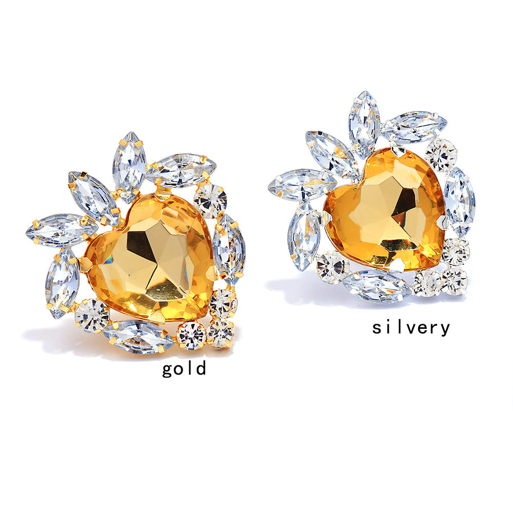 Wholesale Shiny Love Ring  Exaggerated Yellow Rhinestone Opening Ring