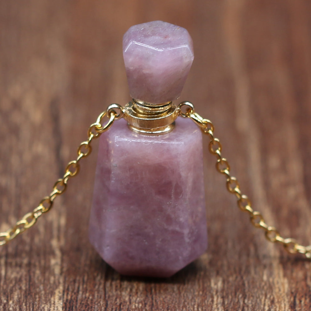 Wholesale Natural Stone Amethyst Perfume Bottle Pendant Necklace ACC-NE-QianSheng001