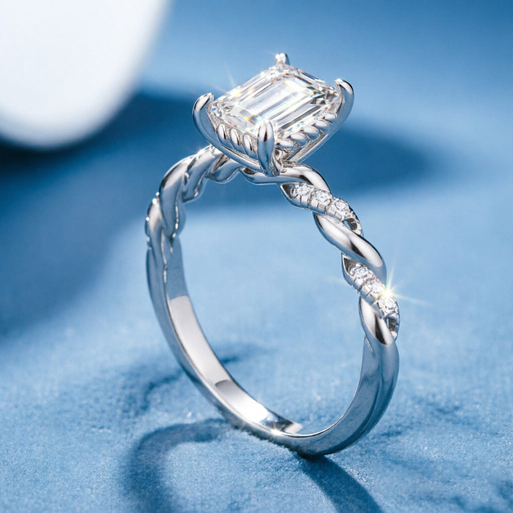 Wholesale Chic Twisted 925 Sterling Silver Ring For Women Square Zirconia Fashion Jewelry Accessory Great For Gift Everyday Wear And Boutique Resale