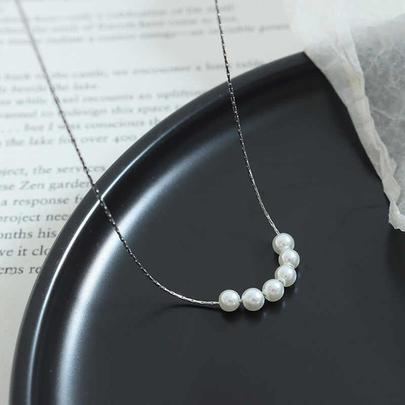 Wholesale Korean Simple Pearl Necklace Gold-Plated Titanium Steel Fashion Accessory for Boutique Resale