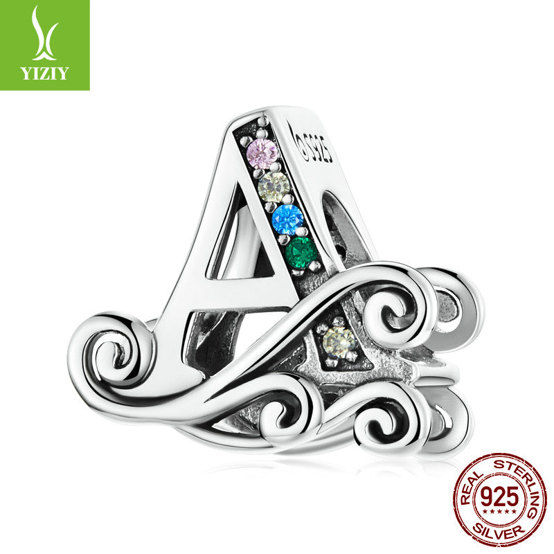 Wholesale 26 Letters DIY Beaded Bracelet Accessories Inlaid with Zircon Sterling Silver Beads Charms ACC-CHS-YinZhiyun001