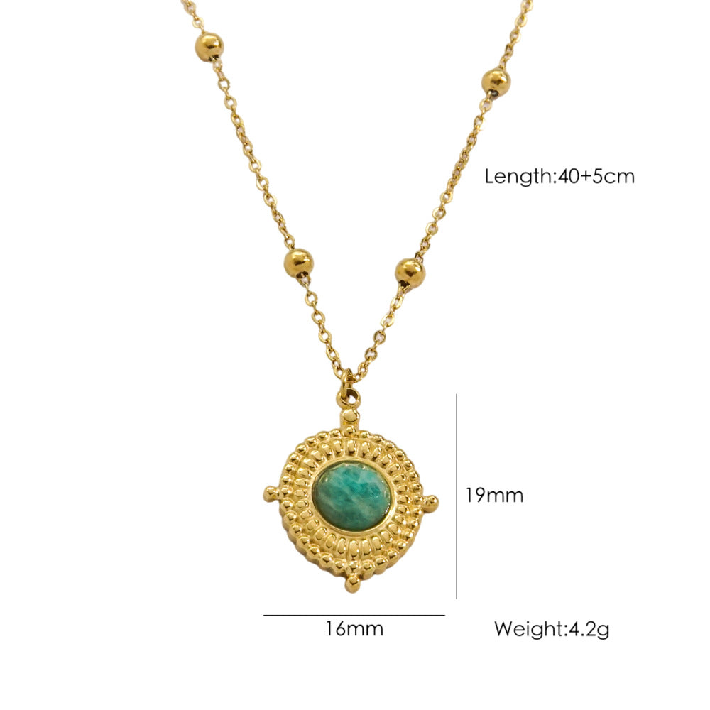 Wholesale Tianhe Stone Necklace  Retro Oval Natural Stone Pendant Beaded  Oil Dropping Necklaces