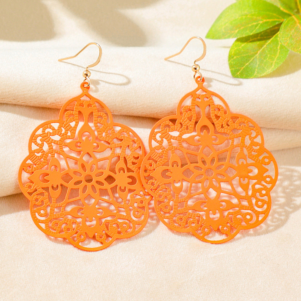 Wholesale Bohemian Style Iron Spray Paint Earrings,  Geometric Hollow Design,  Boutique Jewelry Accessory
