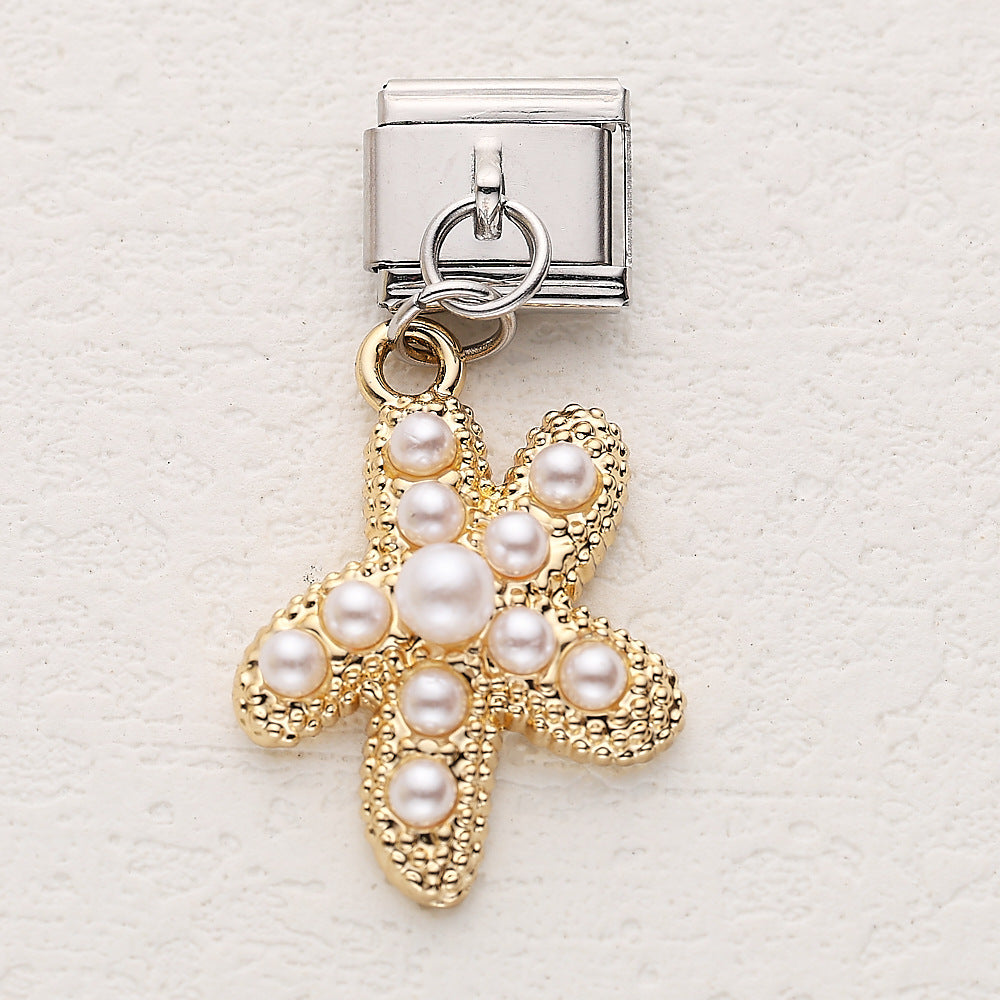 Wholesale 10pcs Italian Charm Bracelet 9mm DIY Splicing Marine Life Shell Stainless Steel Composable Bracelet