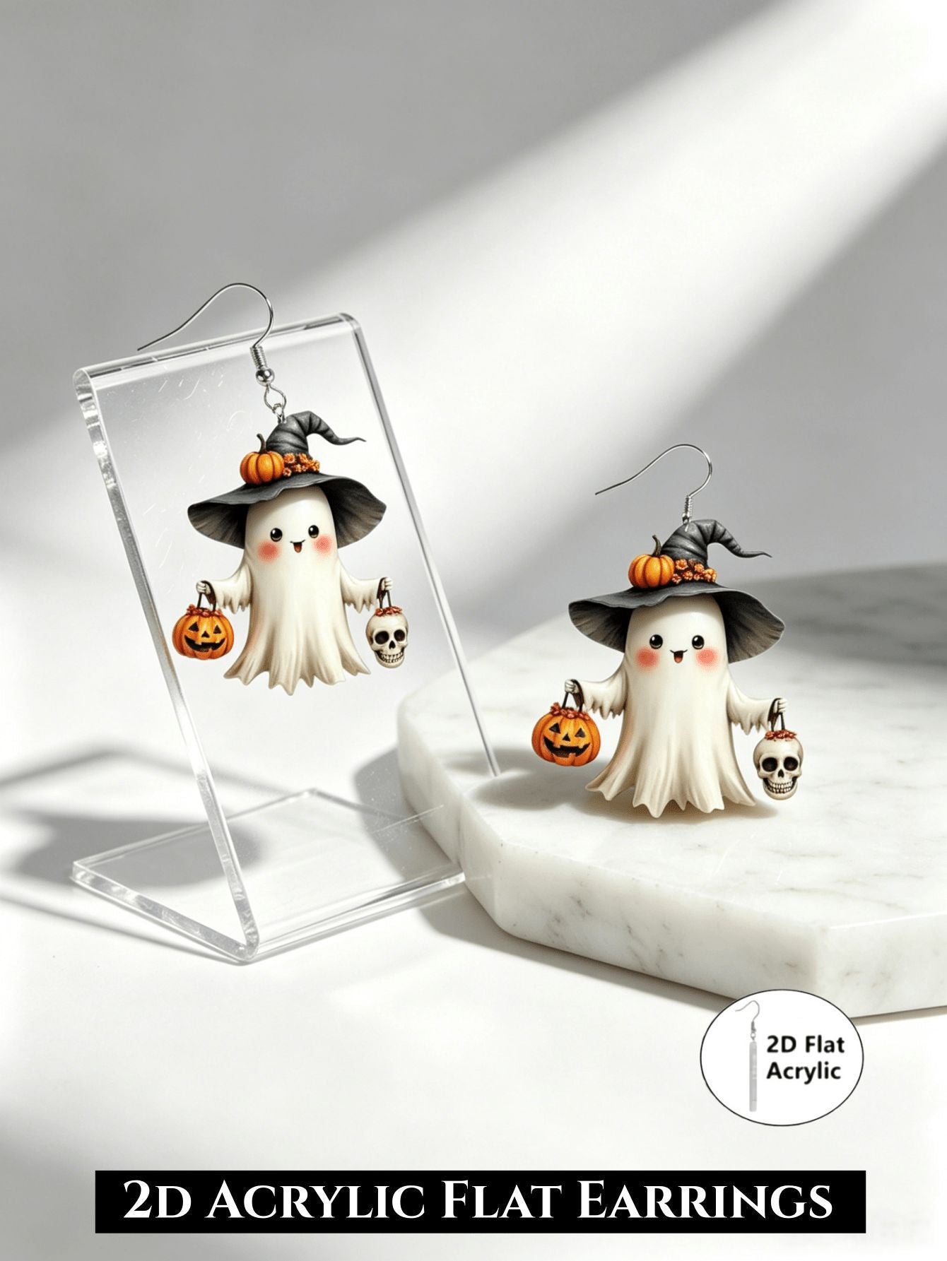 Wholesale  Acrylic Earrings Double-Sided Printed Ghost Cat Pumpkin Drop Earrings Party Gift