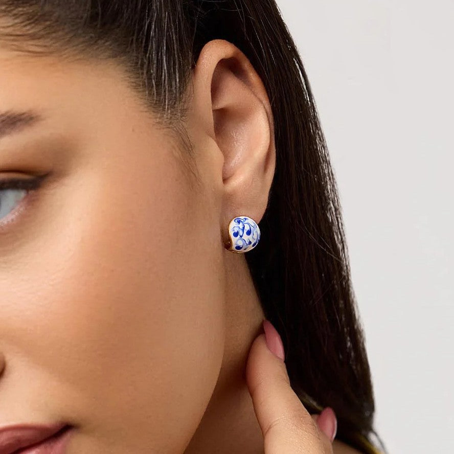 Wholesale  18K gold blue and white porcelain earrings