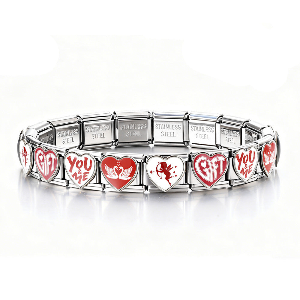 Wholesale 9mm Italian Charm Starter Bracelets DIY Valentine' s Day Heart-Shaped Stainless Steel Composable Bracelet