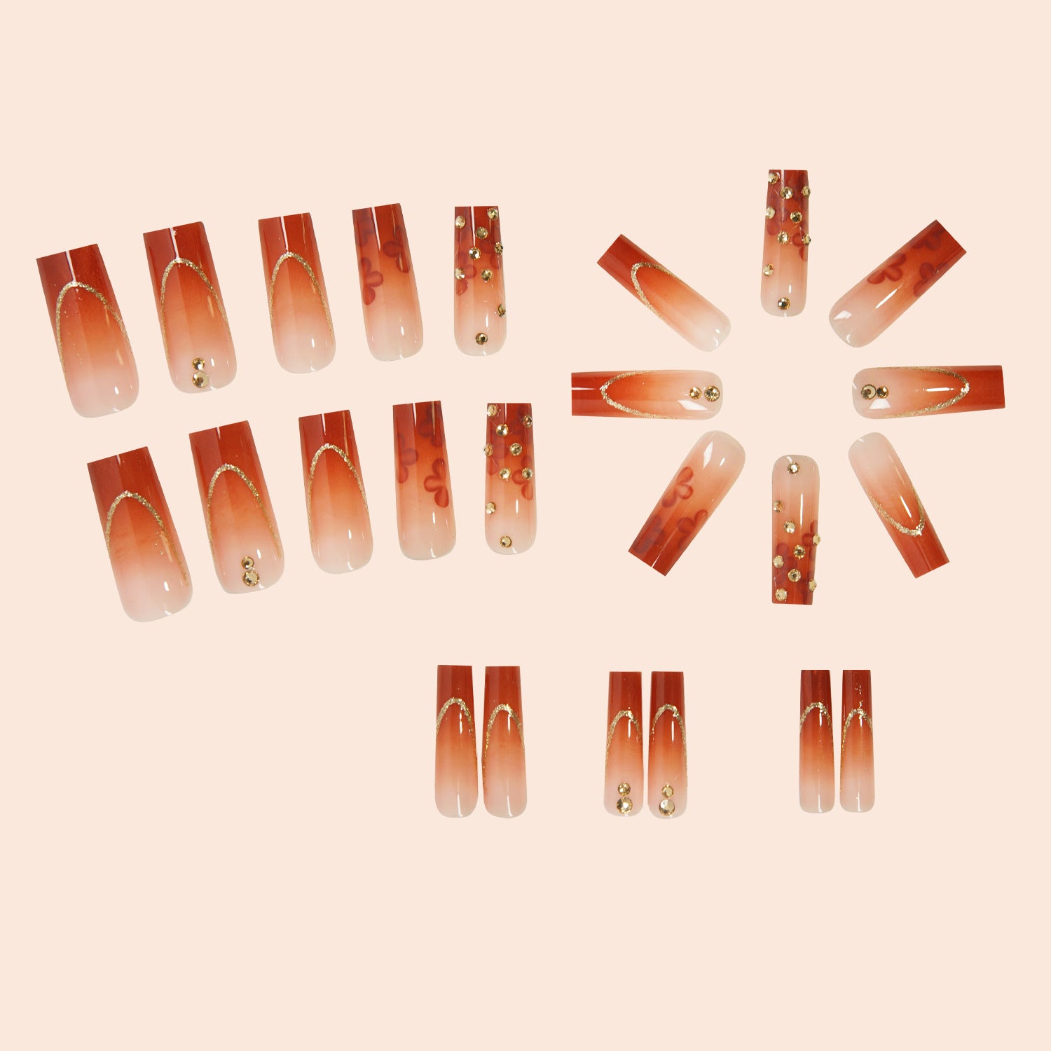 Wholesale 24 Pieces/box Golden Line Petal Manicure Press-on Nails Kits Nail Stickers ACC-NS-NaiEr009