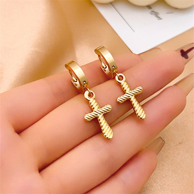 Wholesale Hip Hop Polished Earrings Cross Pendant Hoop Earrings Stainless Steel Earrings ACC-ES-MOXI002