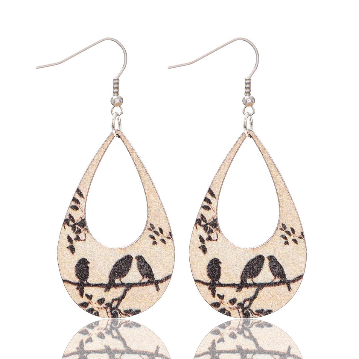Wholesale Vintage Hollow Round Wood Earrings Bird Drop Shape Earrings