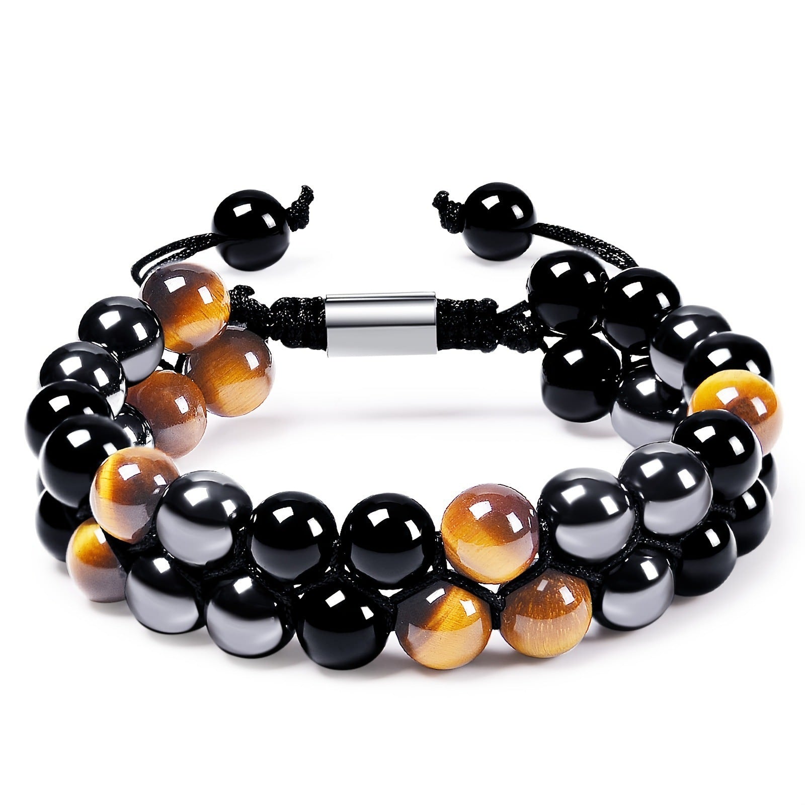 Wholesale Natural Tiger Eye &  Hematite Double Row Bracelet,  Handmade Unisex Everyday Gift Jewelry