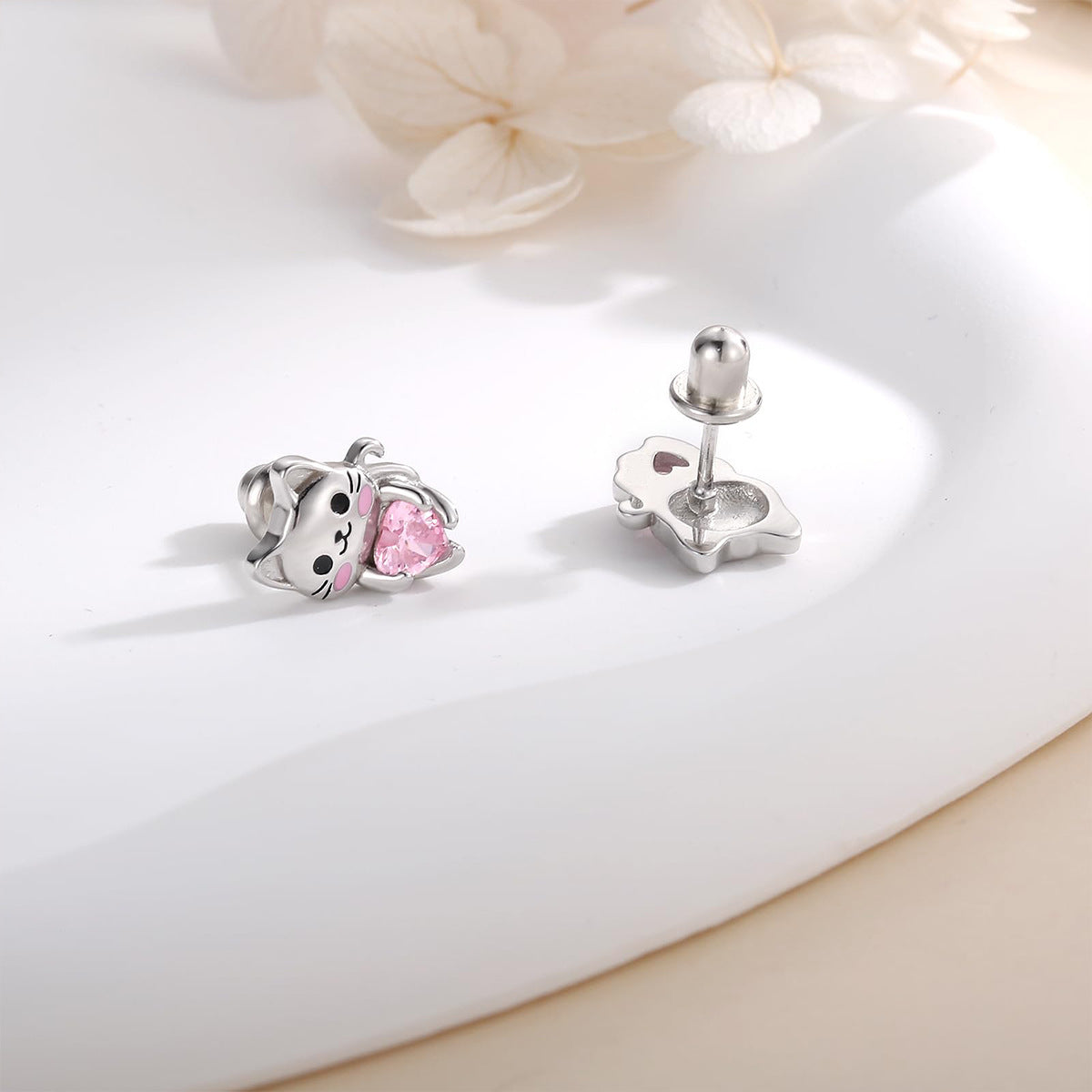 Wholesale  Cartoon Sweet Oil Drop Earrings Cute Cat Heart Diamond Earrings