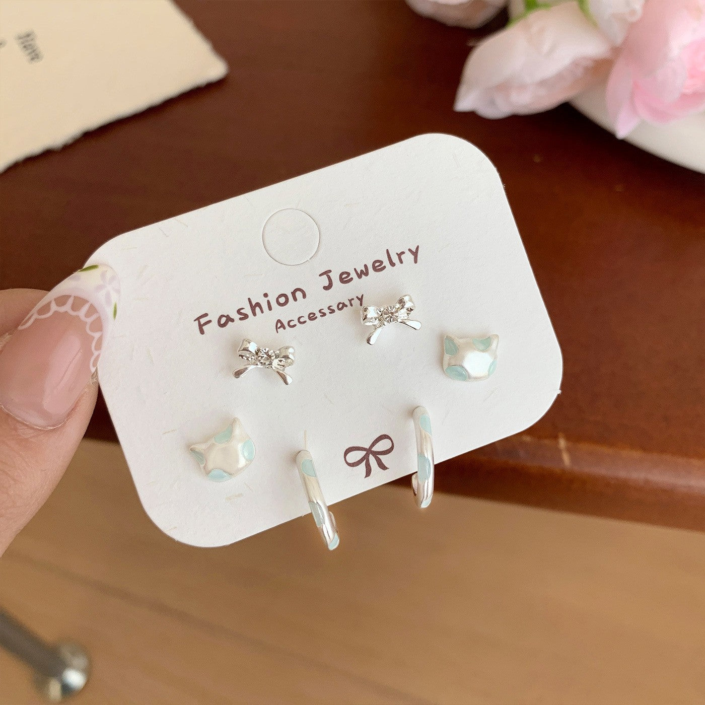 Wholesale Summer butterfly earrings set versatile exquisite zircon pink earrings