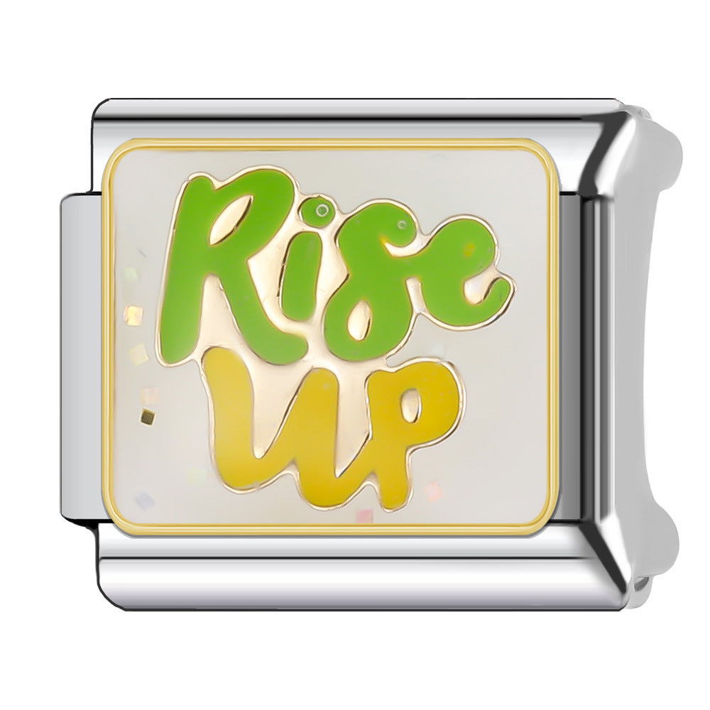 Wholesale Italian Charm Bracelet 9mm DIY Splicing English Short Sentence Series Stainless Steel Composable Bracelet