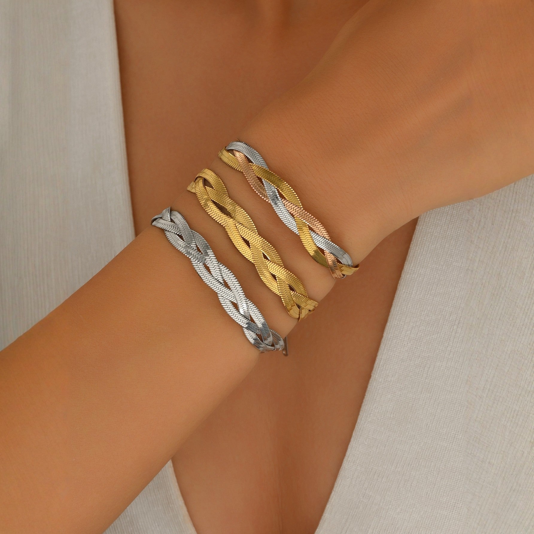 Wholesale Stainless Steel Woven Snake Bone Bracelet Three Colors Jewelry Accessory for Everyday Wear