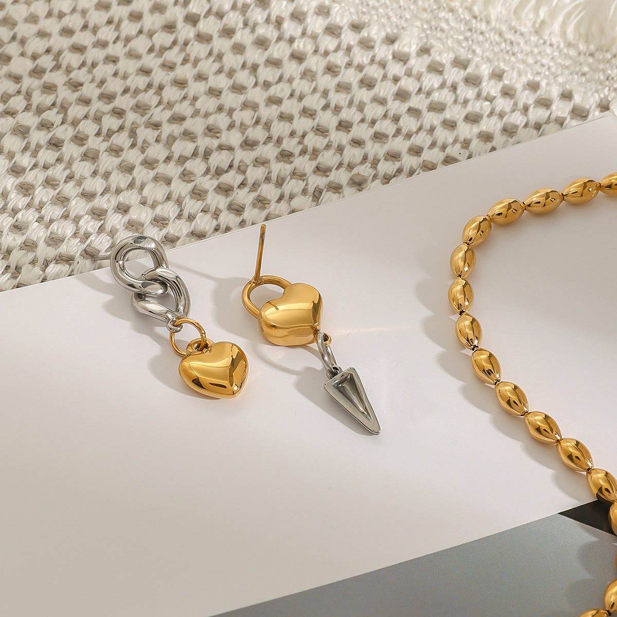 Wholesale  18k gold stainless steel gold and silver color matching love cone chain love earrings