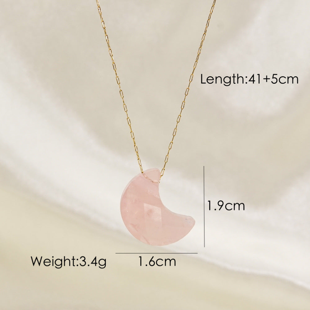 Wholesale  Light Luxury Simple Moon Natural Stone Stainless Steel Necklace