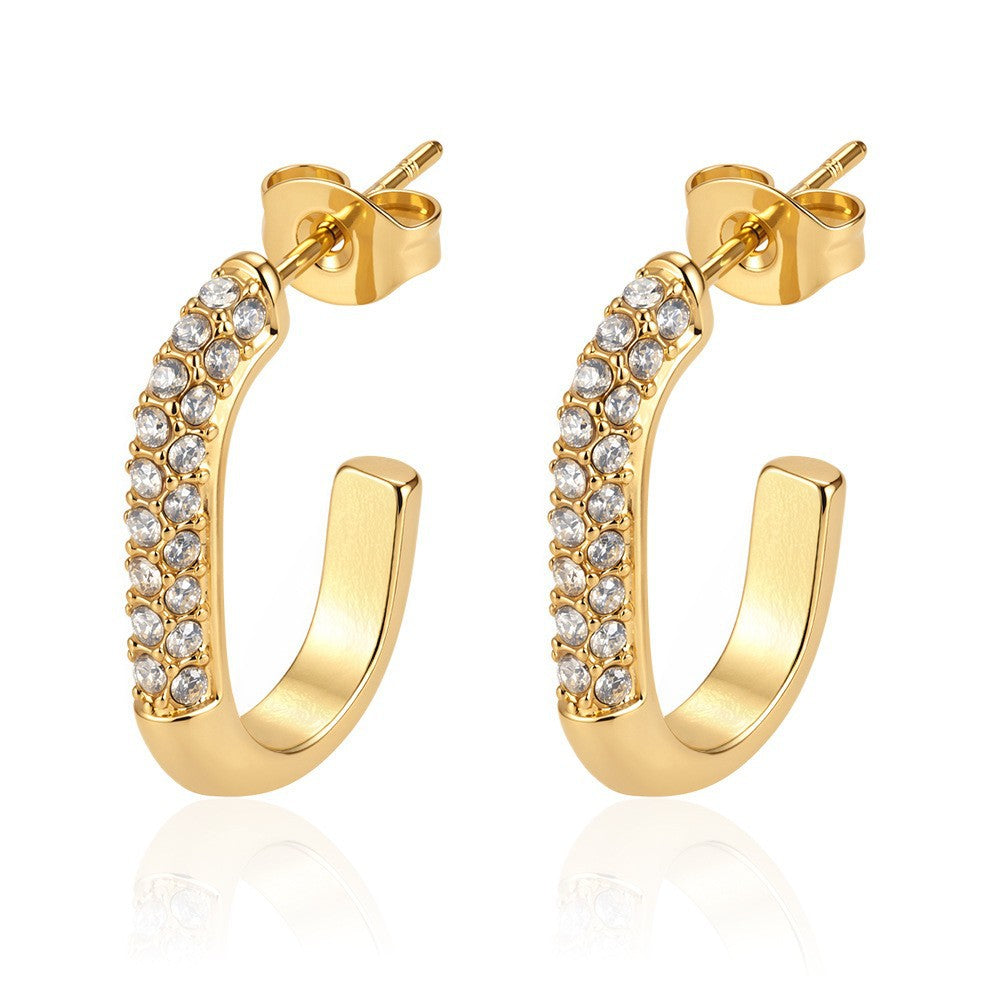 Wholesale Stainless Steel 18K Gold Plated CZ Earrings For Women Trendy U Shape Design Fashion Accessory For Boutique Resale