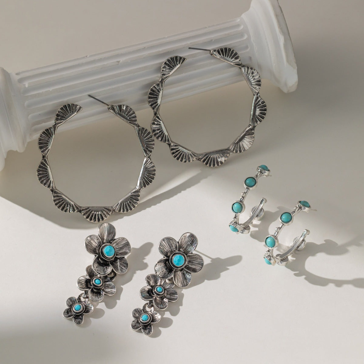 Wholesale Retro Bohemian Style Oval Geometric Flower Earrings