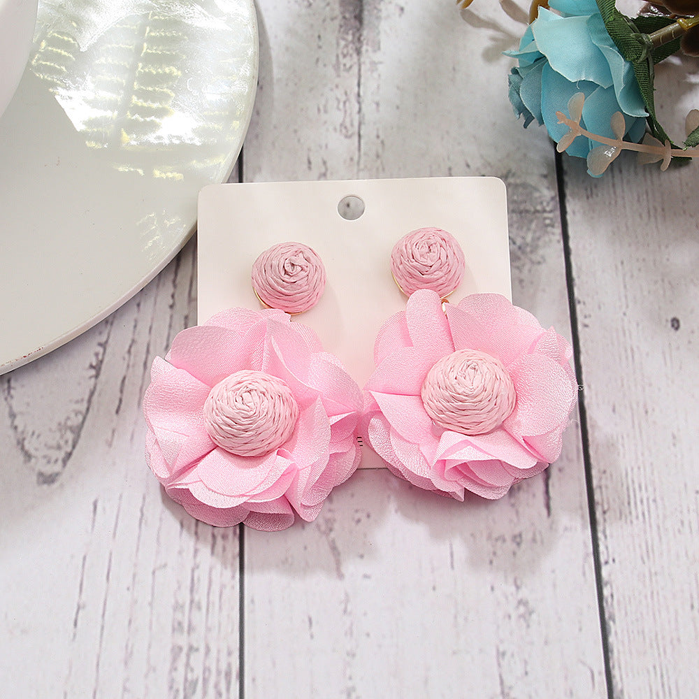 Wholesale Bohemian Raffia Flower Earrings Vintage Earrings ACC-ES-Yiniao001