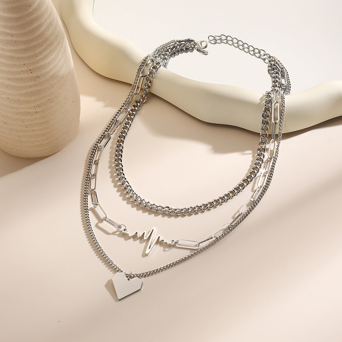 Wholesale Metal Heart Pendant Multi-layer ECG Love Necklace