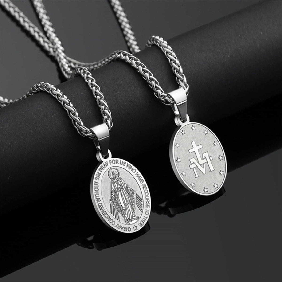 Wholesale double-sided portrait medal cross stainless steel pendant necklace