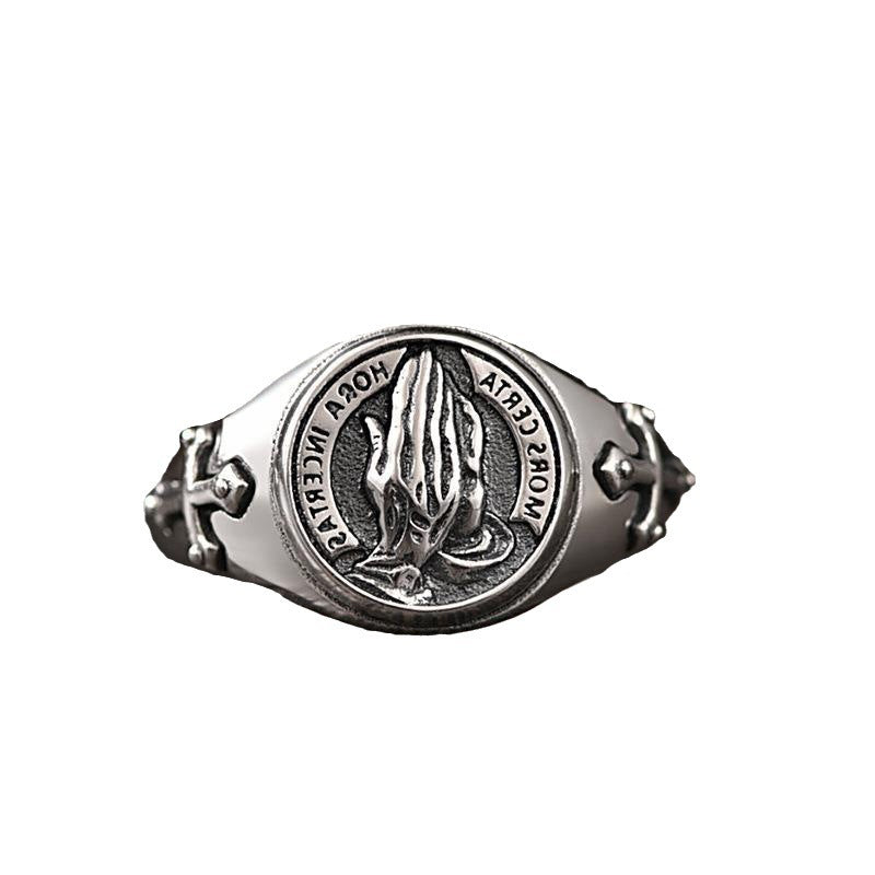 Wholesale Alloy Retro Praying Hands Men' s Ring,  Trendy Jewelry Accessory for Resale