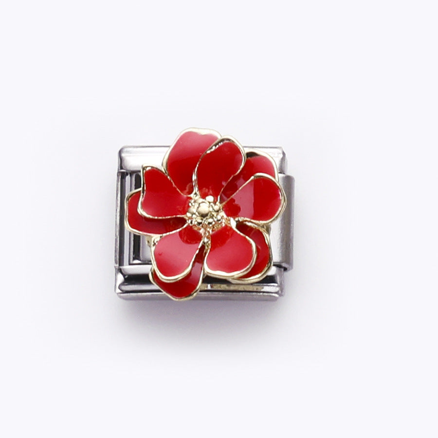 Wholesale 10pcs Italian Charm Bracelet 9mm DIY Splicing Flower Fruit Rainbow Series Stainless Steel Composable Bracelet