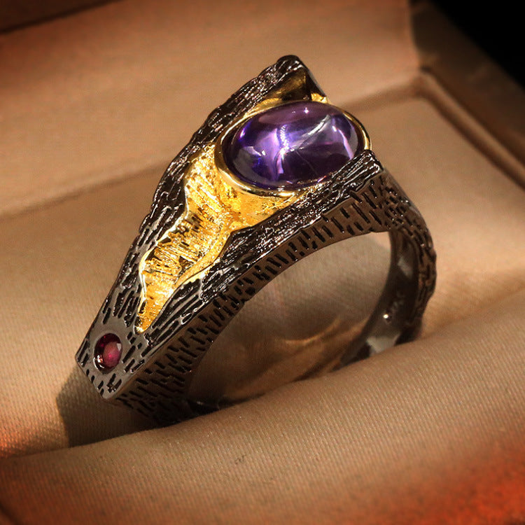 Wholesale Vintage Black Gold Purple Gemstone Ring