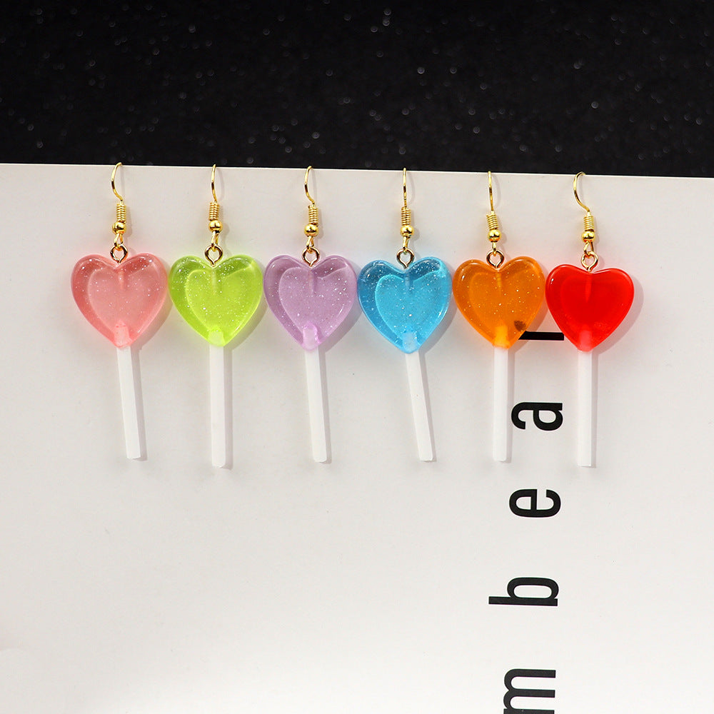 Wholesale Glitter Candy Color Love Lollipop Earrings