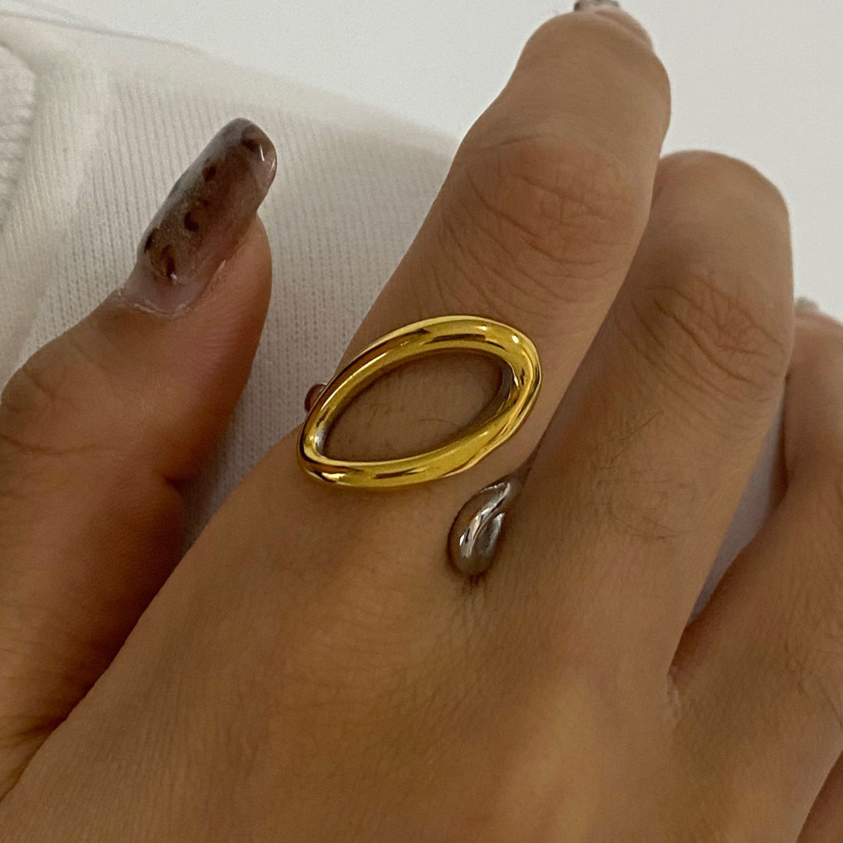 Wholesale  exaggerated ring 18k gold stainless steel gold and silver color matching  adjustable opening ring