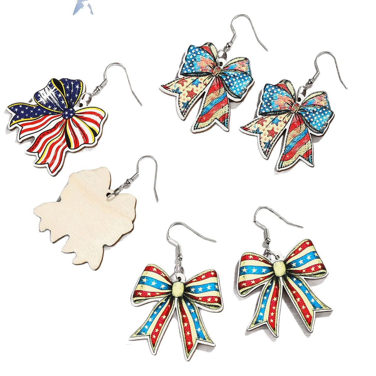 Wholesale Independence Day Element Wooden Bow Earrings