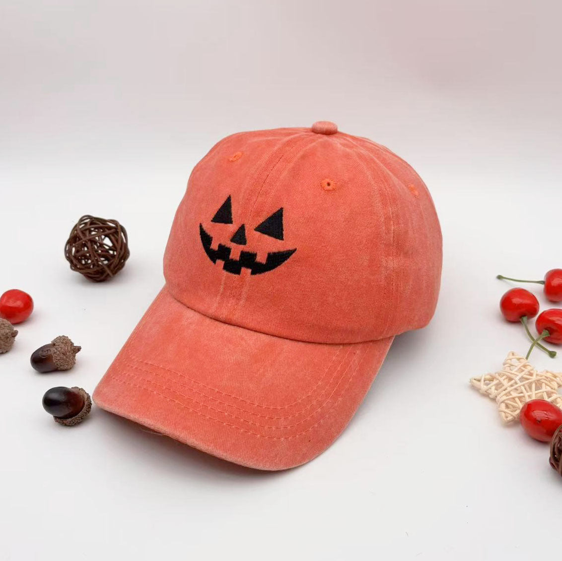 Wholesale  Embroidered Pumpkin Smiley Baseball Cap