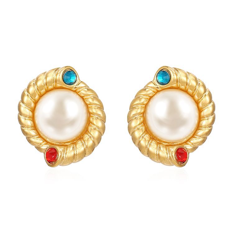 Wholesale  court style  inlaid pearl stainless steel earrings