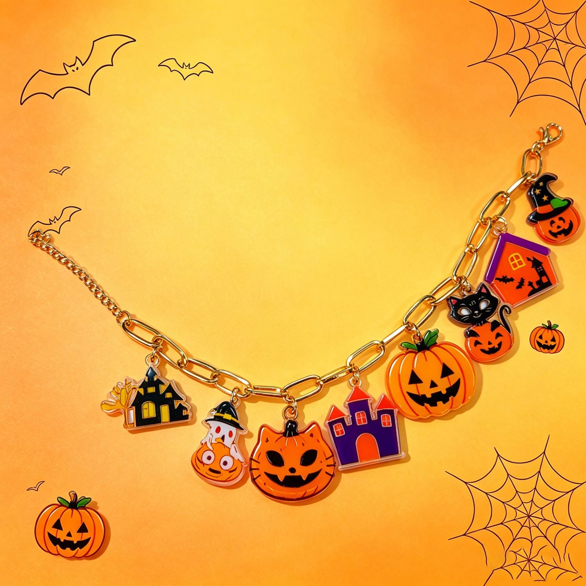 Wholesale  Pumpkin Cartoon Pendant Acrylic Bracelet Unisex Fashion Accessory for Travel Souvenir Boutique Resale