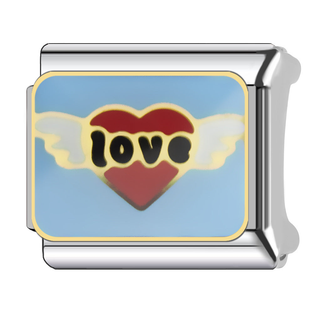 Wholesale Heart-Shaped Italian Module Bracelet Stainless Steel Dripping Oil Fashion Jewelry Accessory Gift