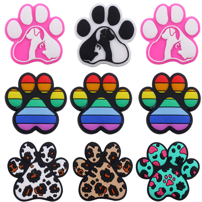 Wholesale 10pcs Cartoon Leopard Print Rainbow Dog Paw Silicone Beads Focal Beads DIY Beadable Pen Accessories ACC-BDS-GuangTian023