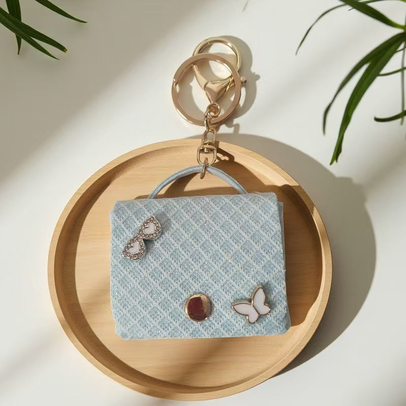Wholesale Chic Pink Plaid Leather Keychain Bag Coin Purse With Keyring