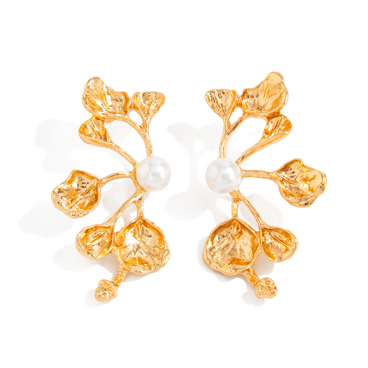 Wholesale Leaf   Imitation Pearl Flower Earrings