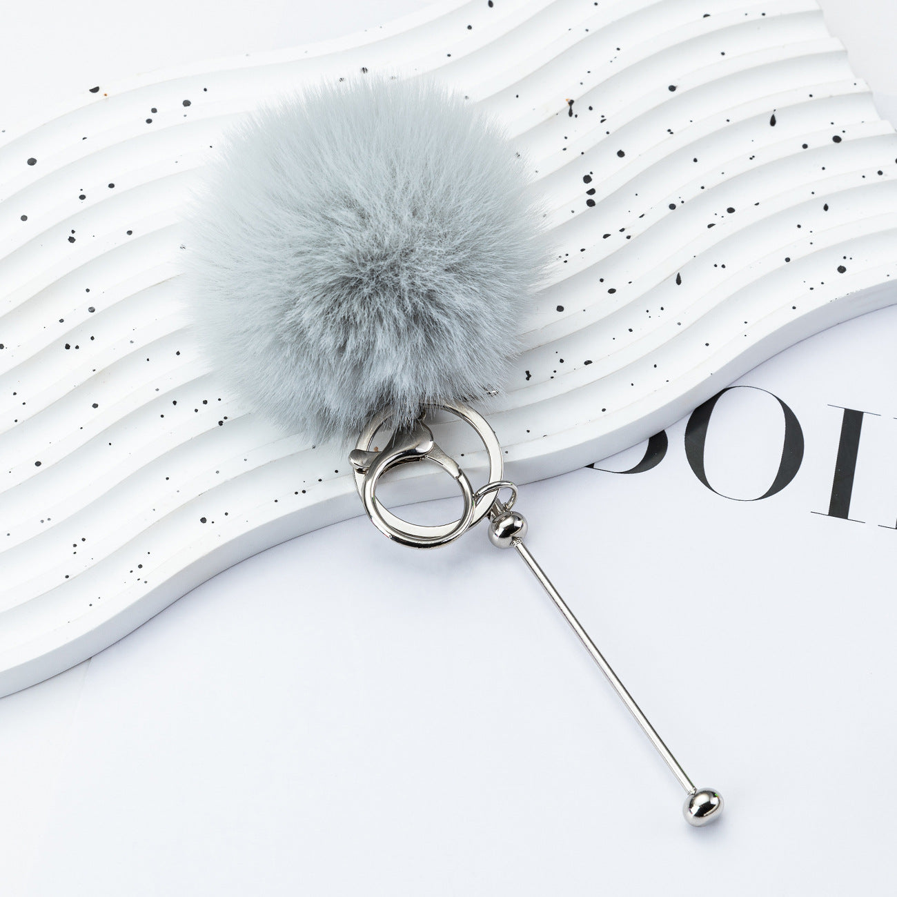 Wholesale DIY Beadable Plush Ball Keychain