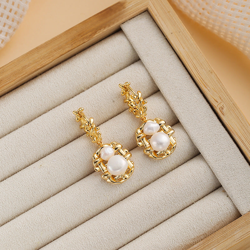 Wholesale Baroque Real Pearl Earrings S925 Silver Needle Ear Jewelry