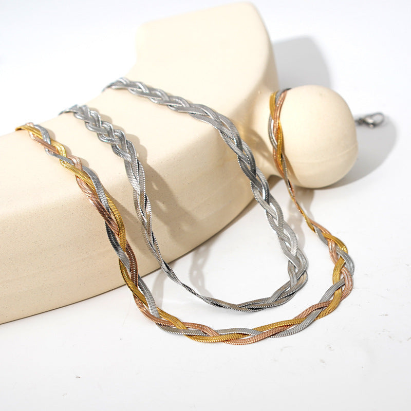 Wholesale Handmade Braided Titanium Steel Necklace Light Luxury Necklaces Three-layer Snake Bone Chain ACC-NE-YiSheng003