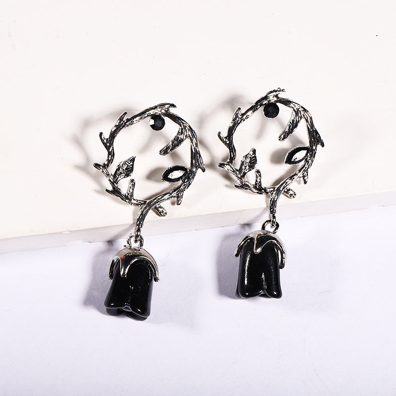 Wholesale Halloween Dark Style Wind Thorn Rattan Red Rose Flower Earrings ACC-ES-KMan001