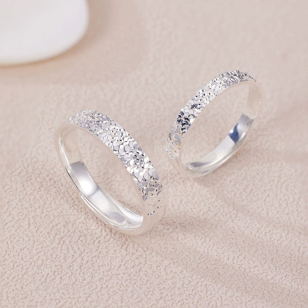 Wholesale Crushed Ice Hammered Silver Ring Adjustable Unisex Couple Jewelry Fashion Accessory Gift For Boutique Resale