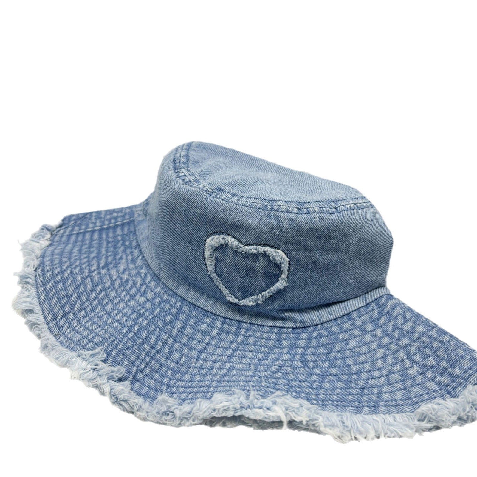 Wholesale  Retro Love Denim Fisherman Hat  Bucket Basin Hat