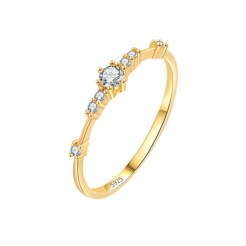 Wholesale 925 sterling silver plated with 14K gold 7 small diamond ring