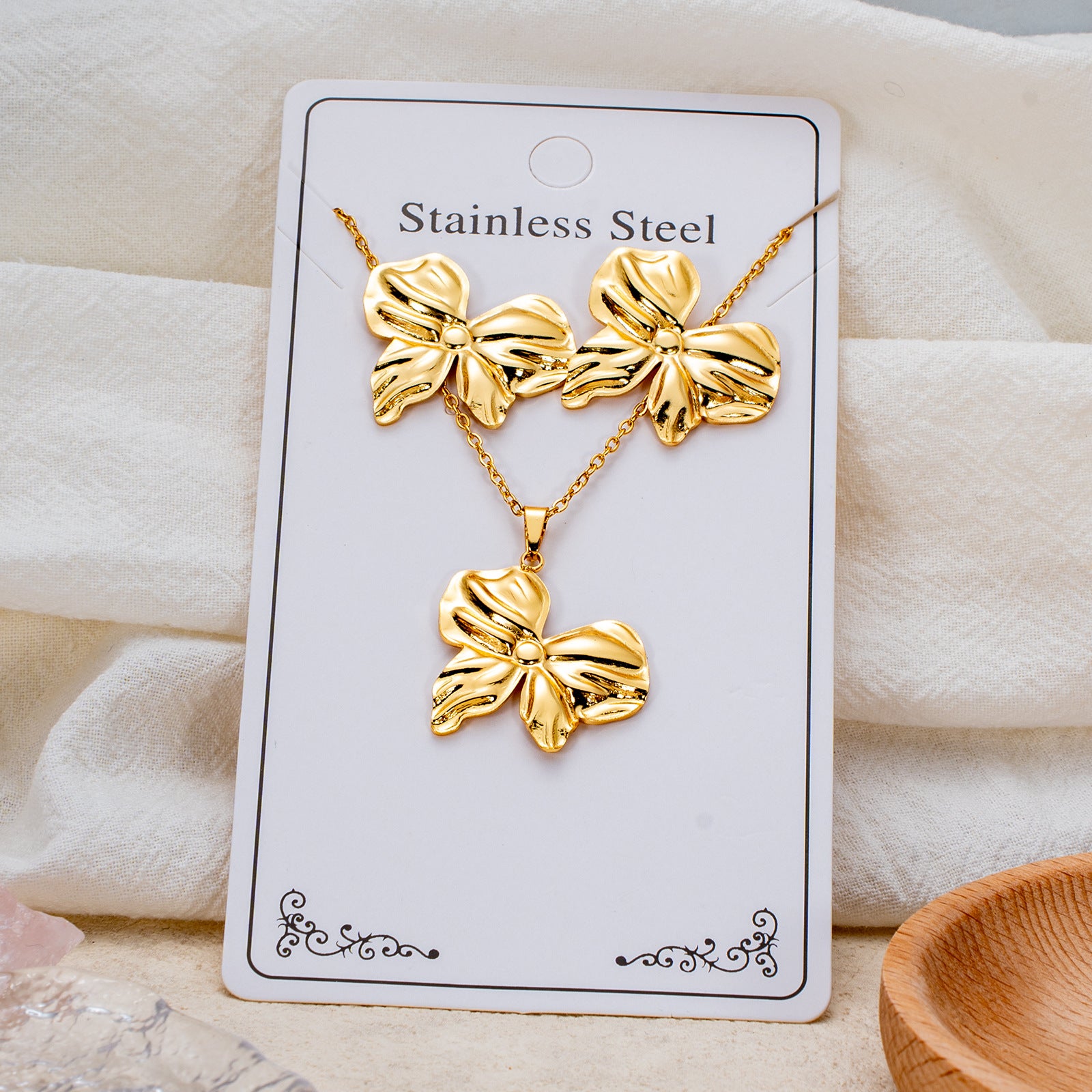 Wholesale Stainless Steel Electroplated Earring and Necklace Set - Trendy Office Lady Style,  Fashion Accessory Boutique Resale